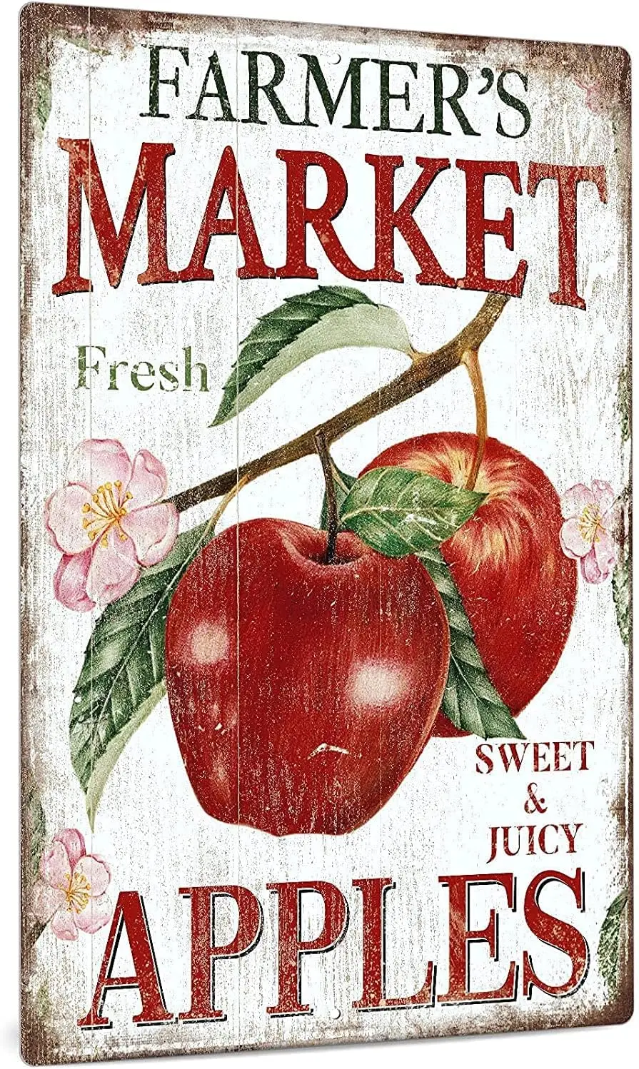Strotore Fresh Sweet&ampmpjucy pples Metl Tn Sgn Fruts плакат Frmer's Mrket ron Pntng для Ktchen Cfe Br Frmhouse переднее