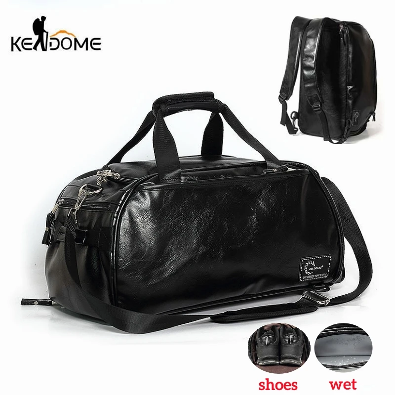 PU Leather Travel Bag Men Gym Backpack Large Capacity Tote Luggage Handbag Sports Training Fitness Shoulder Bags X164D