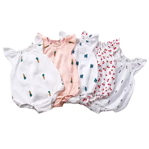 Комбинезон для новорожденных девочек, муслиновый хлопково-льняной Ромпер, модная одежда для малышей, на лето