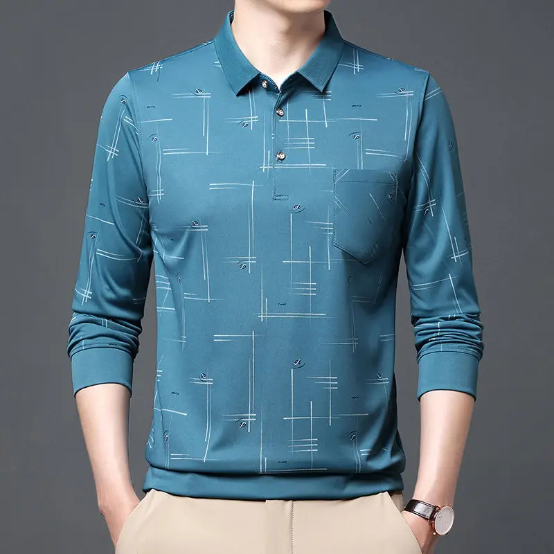 Vintage Slim Business Turn-down Collar Long Sleeved Dress Shirts Man Print Fashion All-match Four Seasons Men's Clothing 2022
