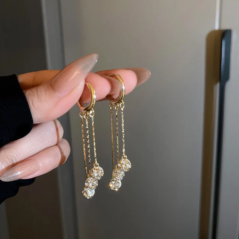 

2022 Fashion Rhinestone Pearl Ball Earrings Tassel Office Ladies Jewelry Women Accessories Pendientes De Borla