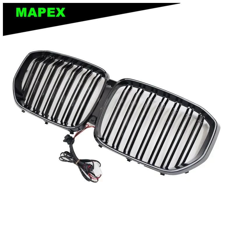 Фото Подходит для BMW X5 2019-2022 гг., двухлинейная черная модель G05, решетка с подсветкой и светодиодной подсветкой №3