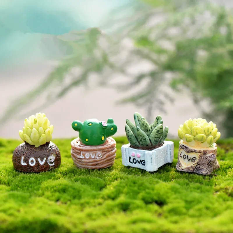 

4 Pcs / Set Cute Simulation Mini Succulent Ornaments Lovely Micro Landscape Decoration Love Plant Kawaii DIY Decor