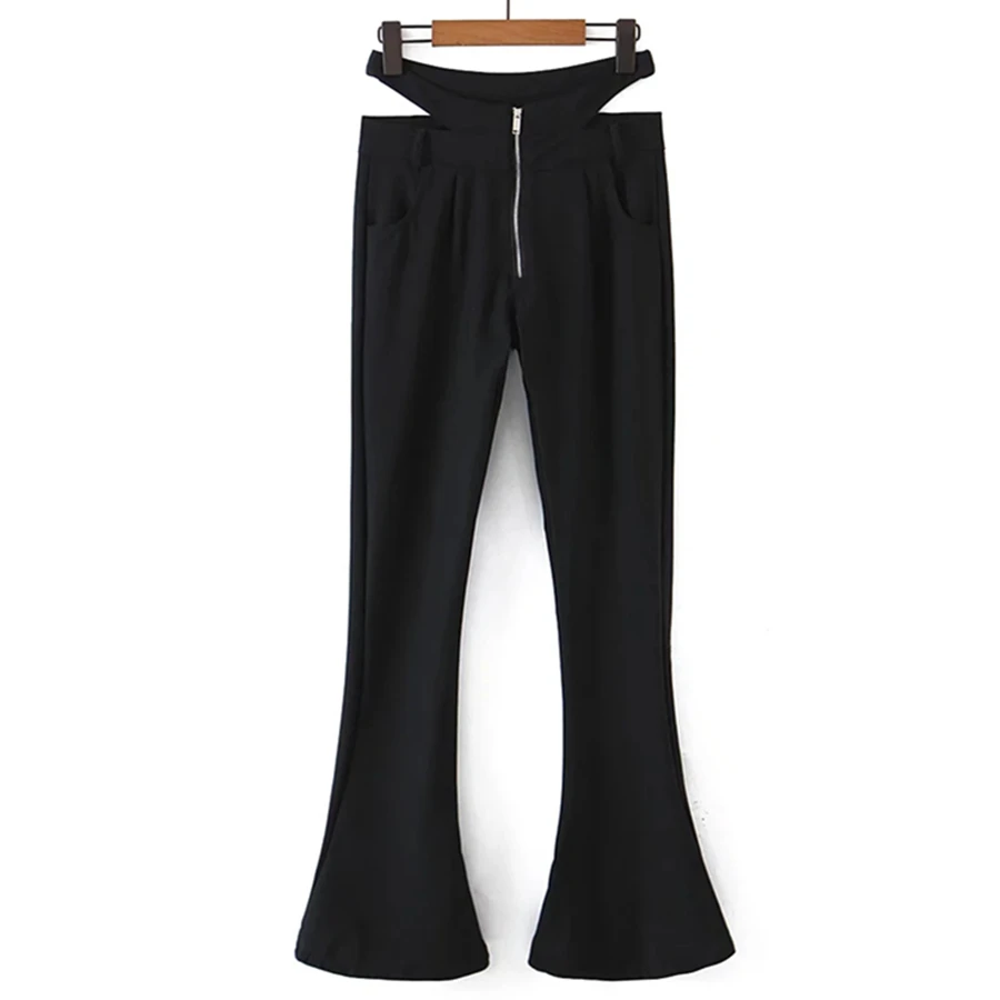 

Elmsk 2022 Ins Blogger Slim Pencil Flare Pants Women Fashion High Street Hollow Out Sexy High Waist Harem Pants Trousers