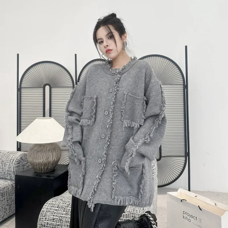 

Tassel Knit Sweater Winter Clothes Women Solid Single-breasted Long Sleeved Coat Knitted Women Sweater Casual Coat Cardigans