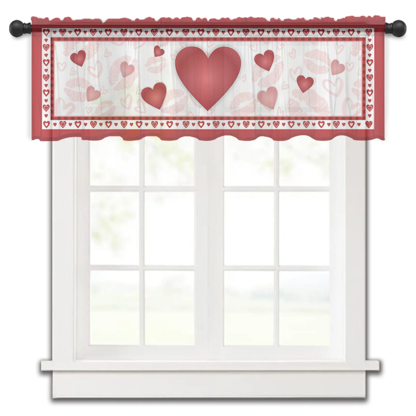 

Valentine'S Day Love Red Lips Kitchen Small Window Curtain Tulle Sheer Short Curtain Bedroom Living Room Home Decor Voile Drapes