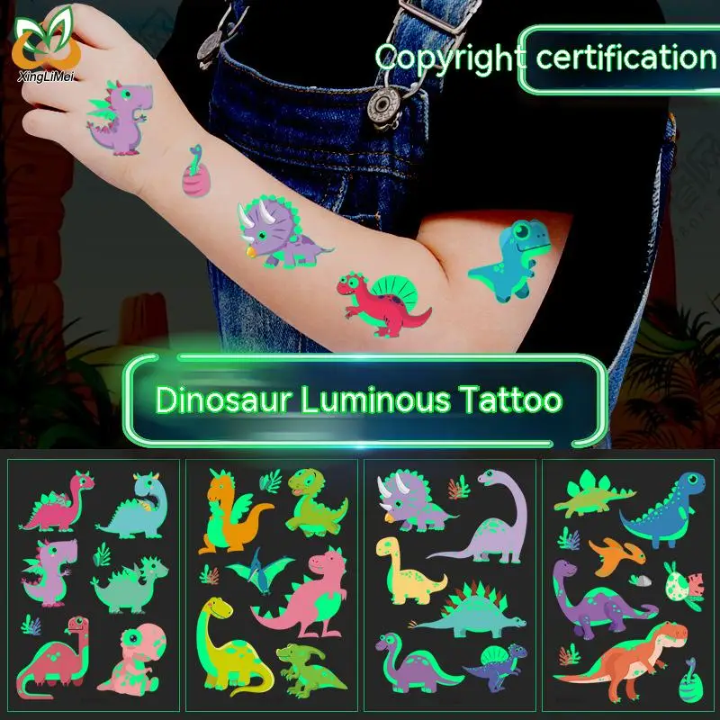 

Dinosaur luminous tato children's cartoon fun Tyrannosaurus Rex waterproof sweat temporary fluorescent green glow tattoo sticker