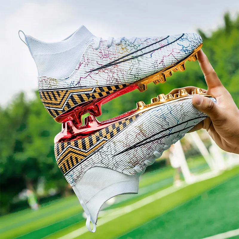 Adult Professional FG/TF Soccer Shoes Non-Slip Long Spike Football Boots Young Kids High Ankle Cleats Grass Soccer Sneakers