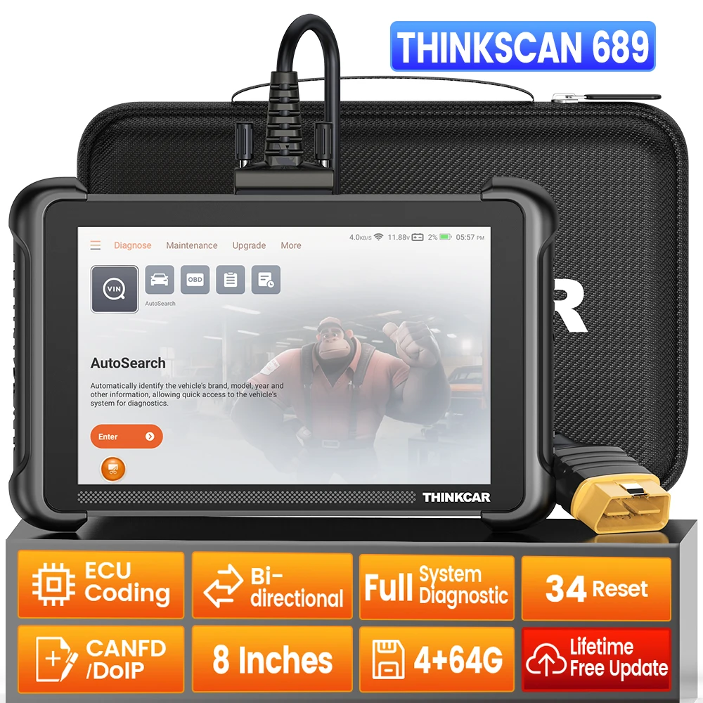 

THINKCAR THINKSCAN 689, автоматический сканер OBD2, BI-направленное управление CAN-FD DIOP 34, сброс кодирования ЭБУ, бесплатное обновление, инструмент для диагностики автомобиля