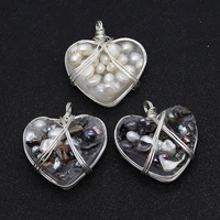 natural stone heart charm resin pearl hand winding exquisite love necklace charm for jewelry diy necklace earring accessories
