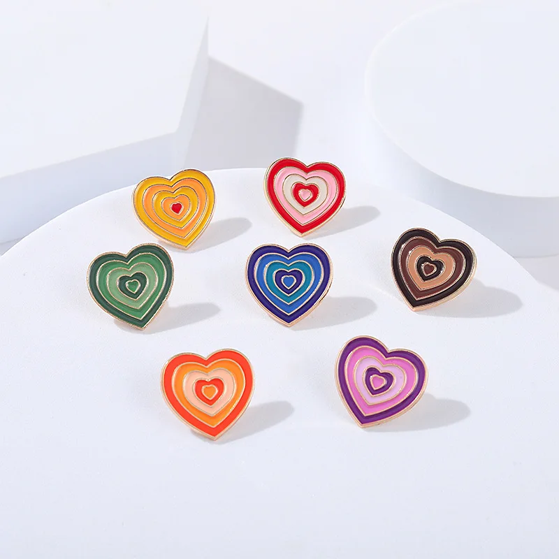 

2PCS Fashion explosion love series alloy brooch creative rainbow gradient peach heart shape paint badge exquisite couple brooch