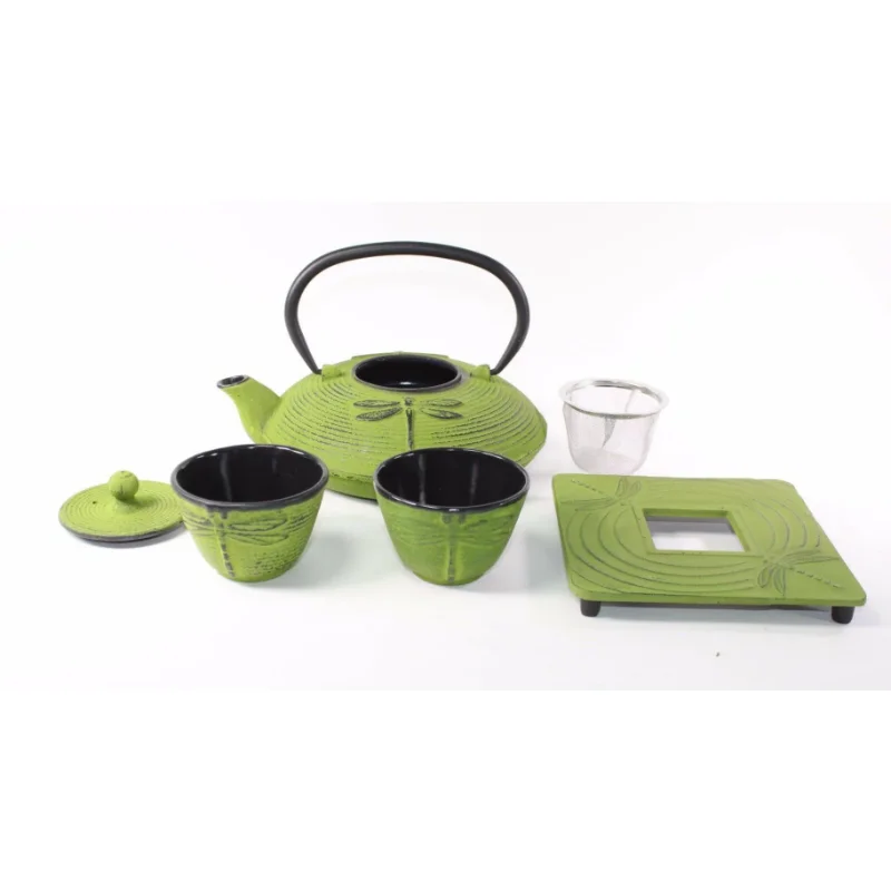 

24 fl oz Green Dragonfly Japanese Cast Iron Teapot Tetsubin Infuser Tea Set F15464 tea cup set
