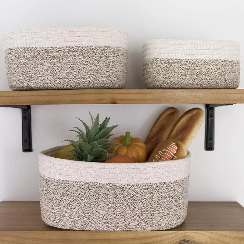 

Cotton Rope Woven Storage Rattan Basket Basket Cotton Rope Storage Desktop Sundries Make up Organizer Home Decoration