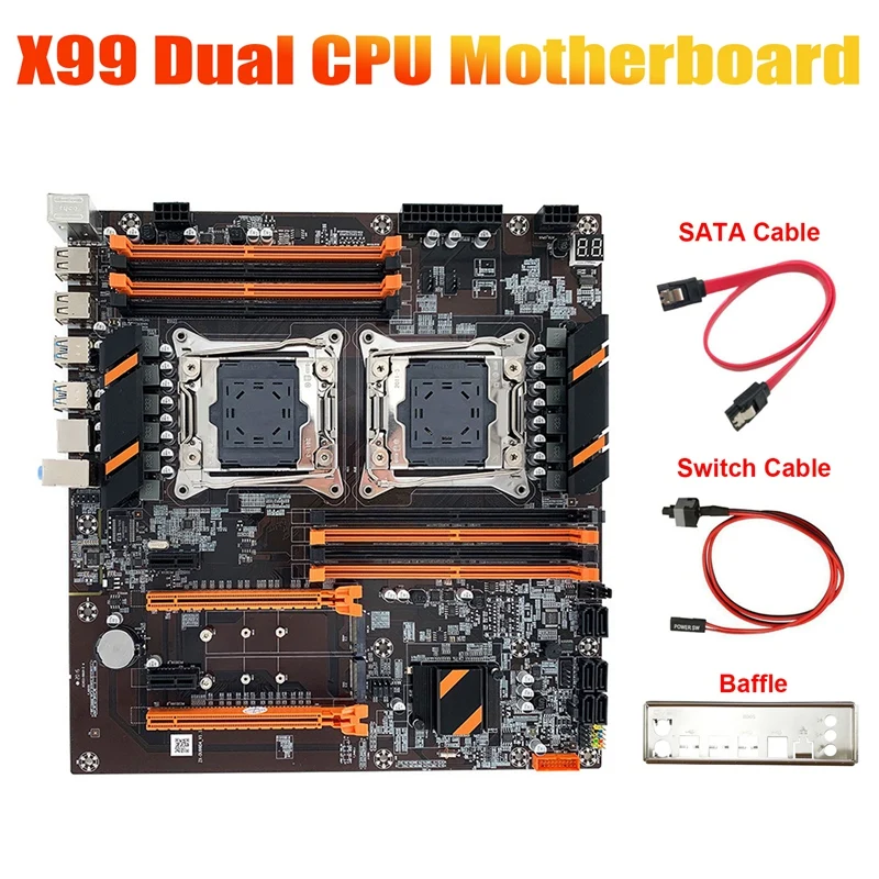 X99 Motherboard Dual CPU Slot+SATA Cable+Switch Cable+Baffle LGA 2011 DDR4 6XSATA 3.0 Support 2011-V3 CPU Motherboard