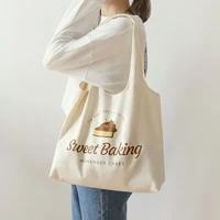 new large capacity casual canvas bag retro printing female shopper shoulder bag books storage tote reusable handbag for women