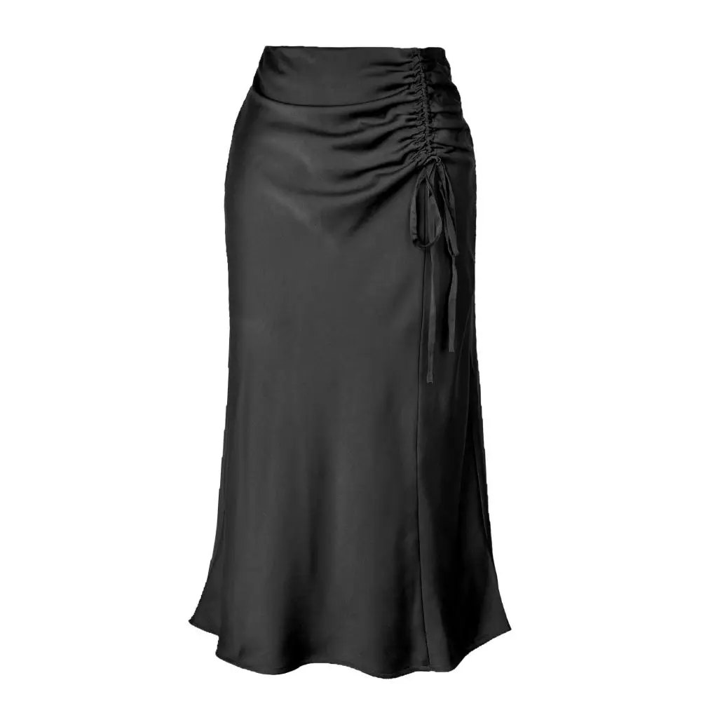 

Amandina Luxe Pleated Silky Satin Fashion High Waist Summer Midi Skirt