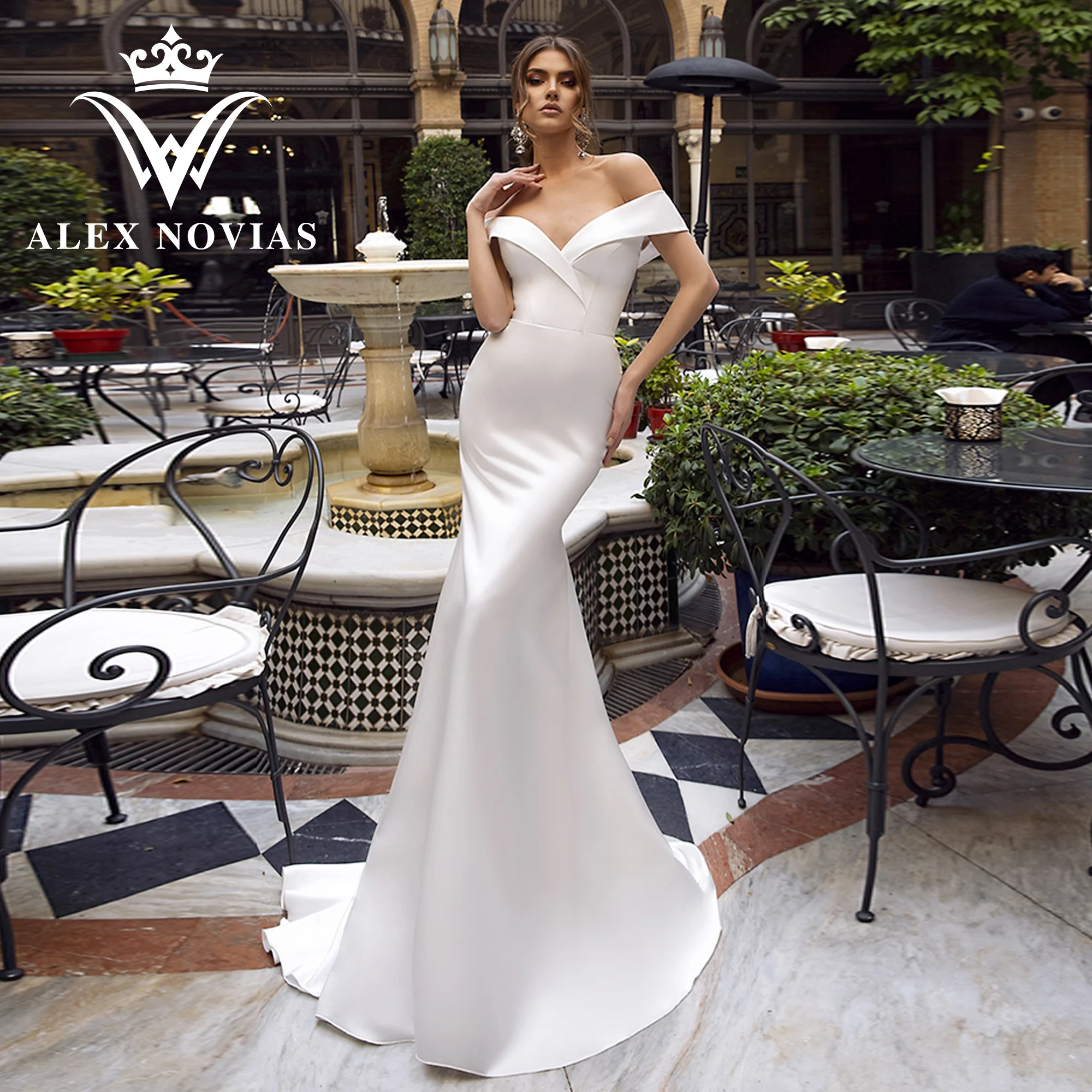 

Простое свадебное платье-Русалка ALEX NOVIAS, элегантное атласное платье с открытыми плечами и молнией, 2023