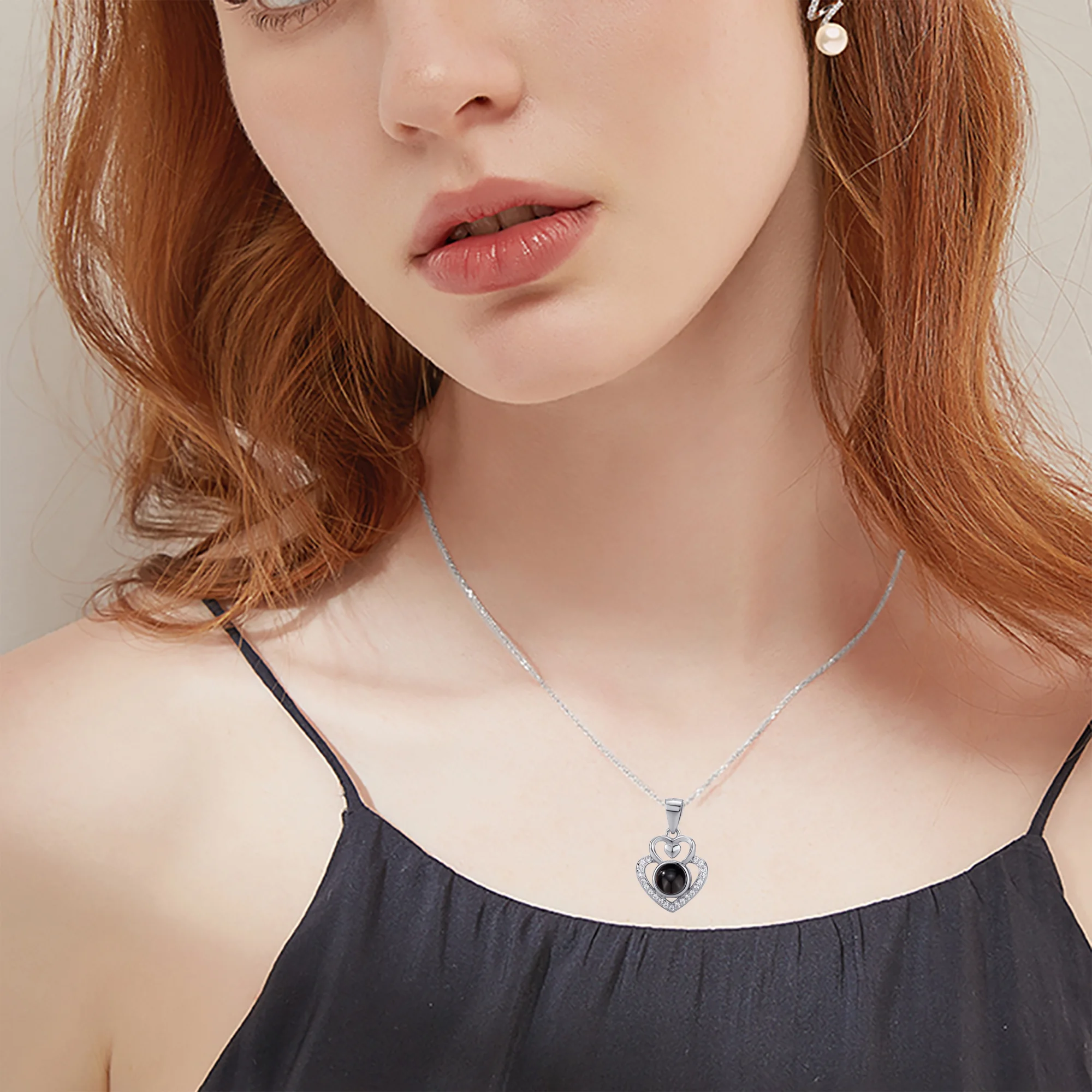 Customized Projection Necklace Personalized Photo Necklace Heart Shaped Pendant Necklace Projection Gift 925 Sterling Silver  Mo
