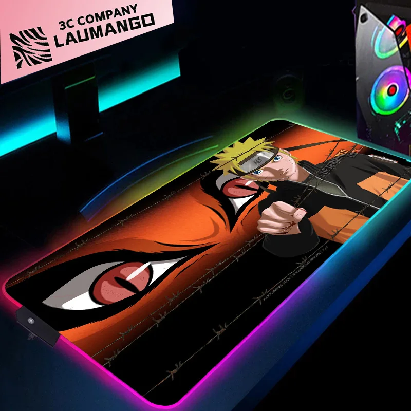 

N-Narutos Gaming Accessories Mousepad Rubber Keyboard RGB Gamer Kakashi Backlit Anime Mouse Pad Sasuke Girl Desk Mat Computer Pc