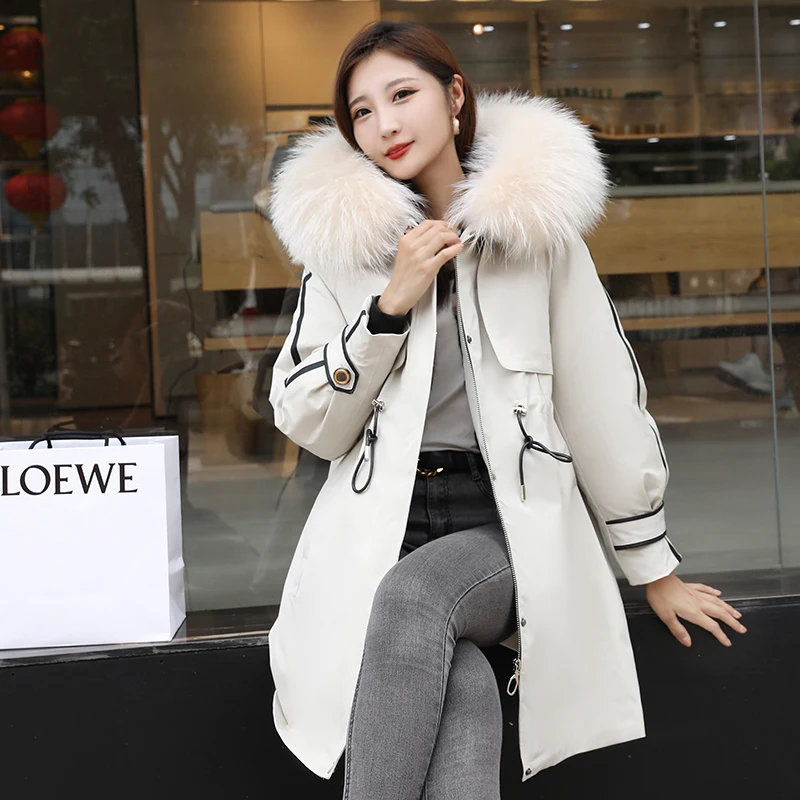 

Женское зимнее пальто средней длины на меху норки, со съемной подкладкой и воротником из лисьего меха, 2022