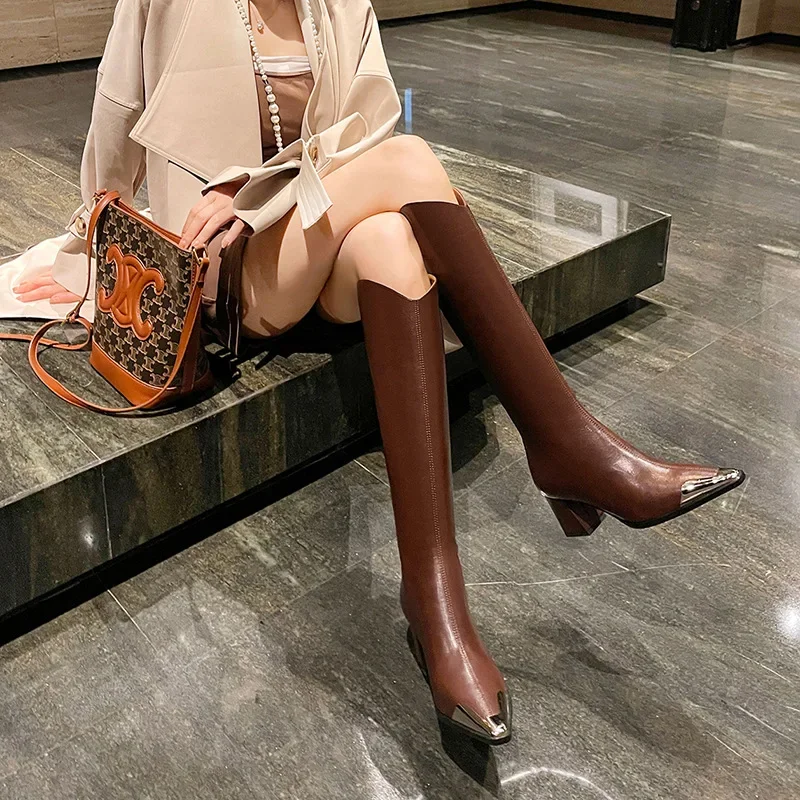 Брендовый дизайн металлические сапоги в стиле вестерн с железной головкой и