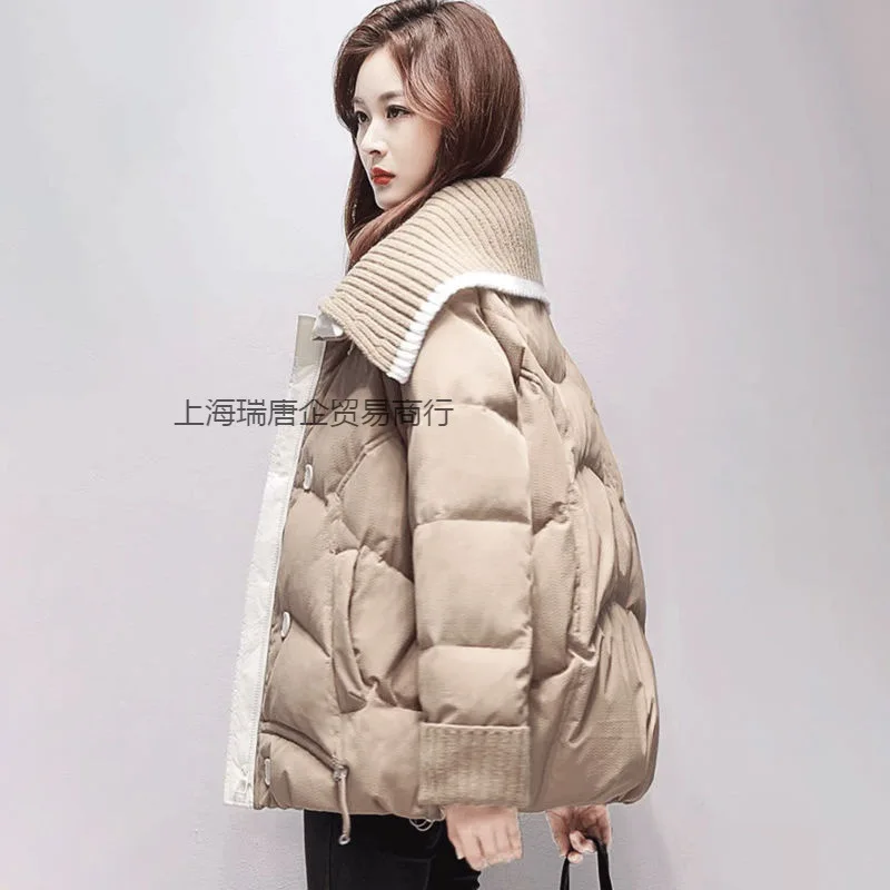 

Новинка Зима 2023, повседневное модное свободное трикотажное пальто с воротником, высококачественное короткое хлопковое пальто в стиле ретро