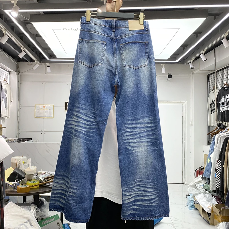 NEW 22FW fashion Nice Washed Heavy Fabric Jeans Men Women High Quality Embroidery Tie Dye Jean Pants