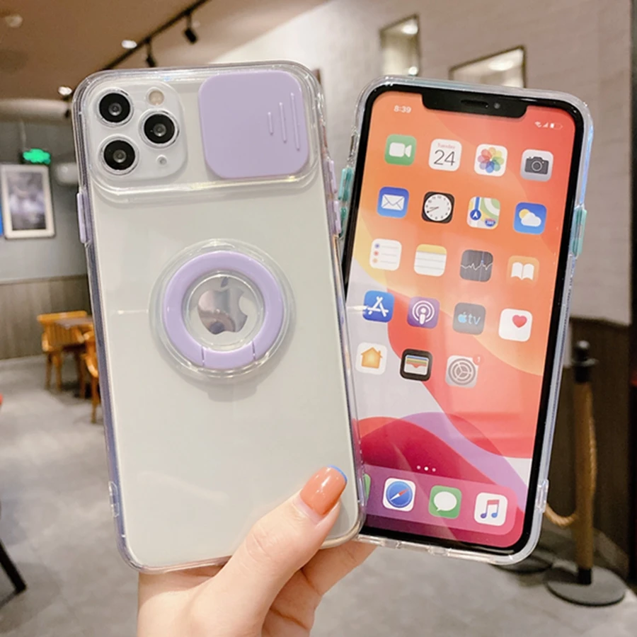 

Camera Protection Ring Holder Phone Case For iPhone 12 Mini 11 Pro Max XR XS Max X 7 8 Plus Shockproof Bumper Clear Back Cover