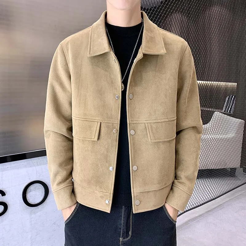 

2022 New Turn-down Collar Jacket Men's Slim Short Coat Autumn Thickening Tops Fashion Casual Long Sleeve Clothes for Male Q312