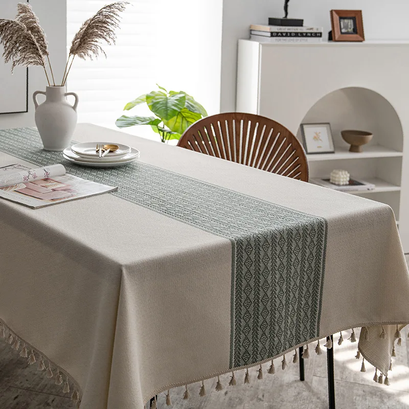 

European Geometric Jacquard Tablecloth with Tassel Rectangle Nordic Geometric Dining Table Cover Home Hotel DecorationTextile