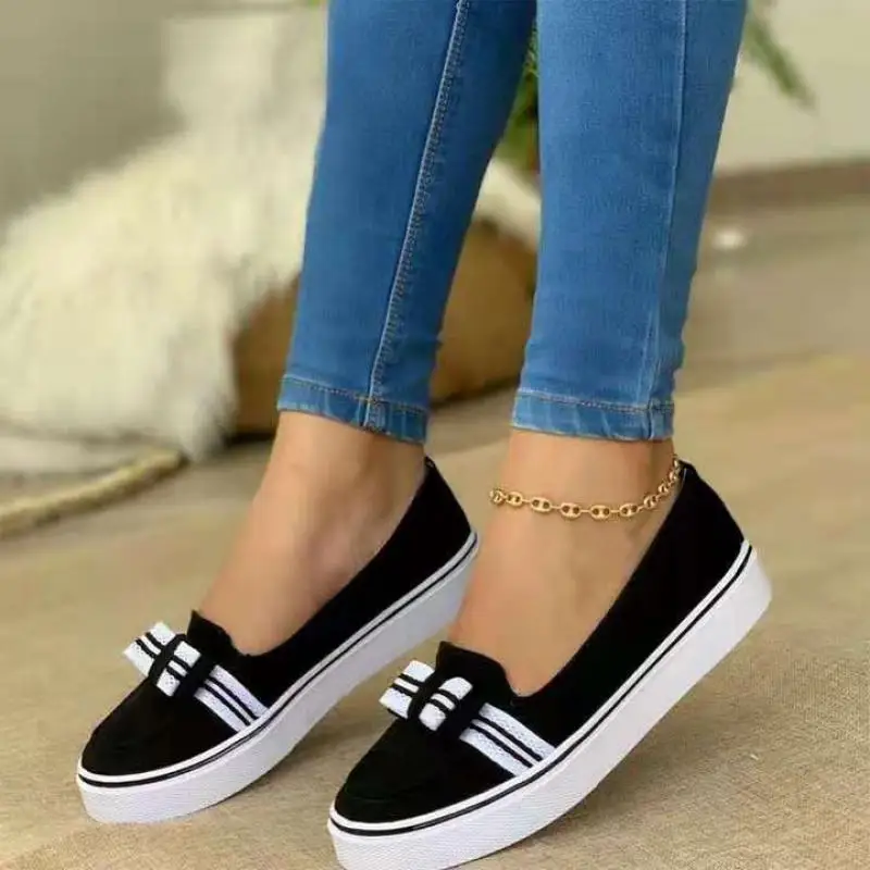

Women Flat Canvas Sandals New Spring Bowknot Solid Color Slip-On Ladies Round Toe Shoes Outdoor Casual Comfy Female Footwear