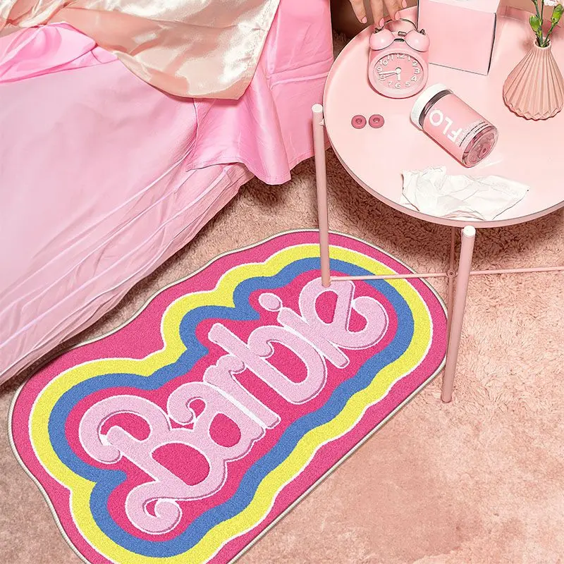 New Kawaii Barbie Rainbow Carpet Anime Fashion Home Bedroom Living Room Cloakroom Thicken Plush Floor Mat Decoration Gifts Toys