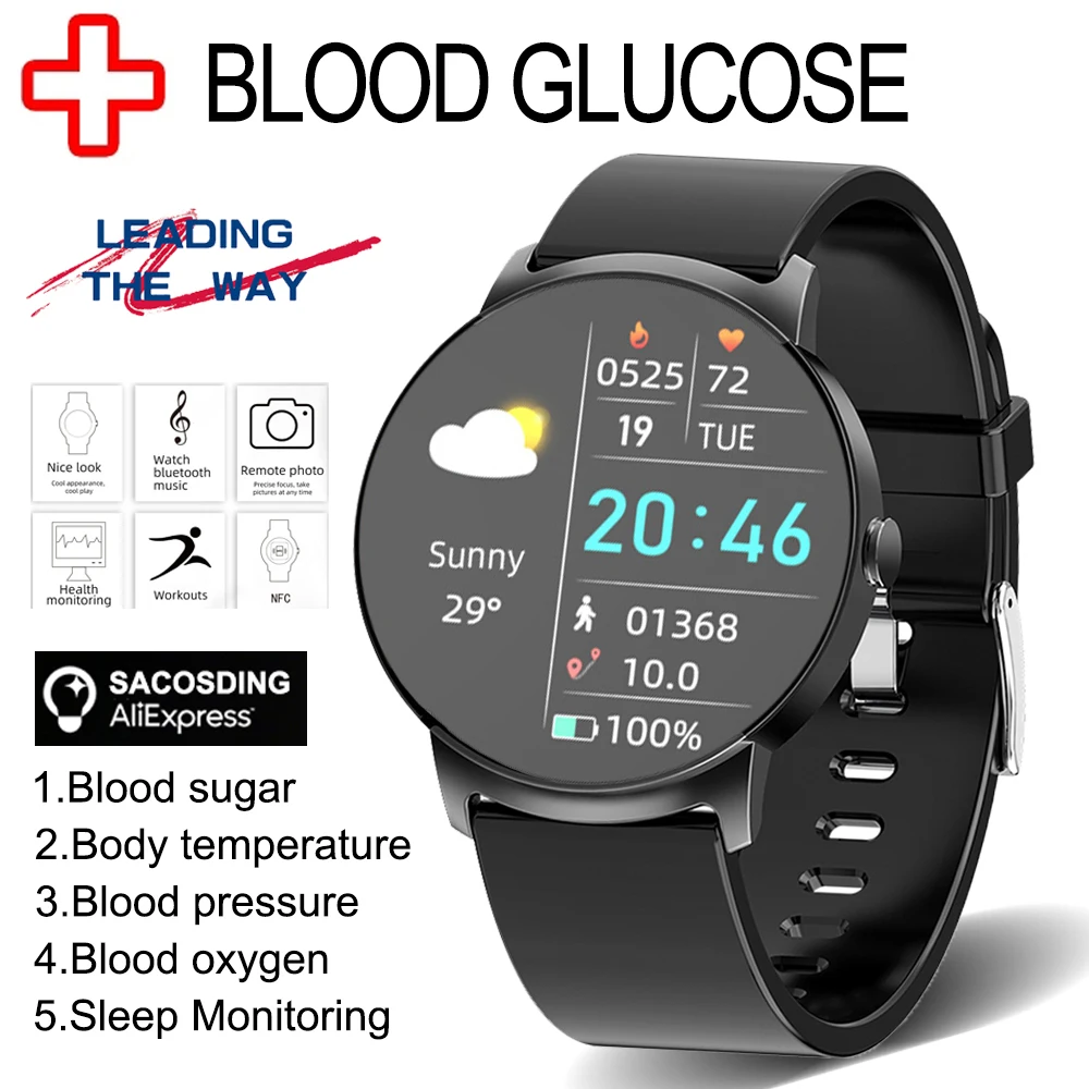 

2023NEW NFC Smart Watch Blood Glucose Heart Rate Blood pressure Blood Oxygen Health Monitoring Smartwatch Waterproof Watches Men