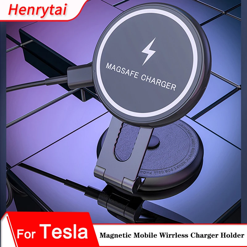 Новинка 360 магнитная Автомобильная Беспроводная зарядка для телефона Tesla Model 3 Y °