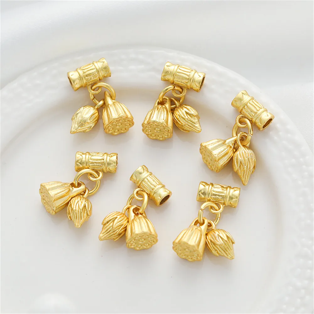 

18k copper covered gold matte gold lotus lotus heart barrel bead pendant jewelry link diy bracelet necklace jewelry accessories