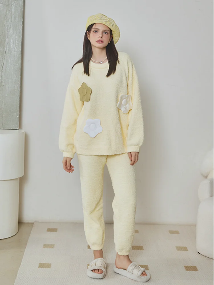 Осень-зима 2024 полубархатный костюм мягкая теплая Женская домашняя одежда брюки с