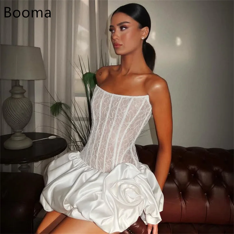 Фото Booma Простые короткие свадебные платья без рукавов для выпускного вечера невесты 3D цветы платье мини на заказ №1