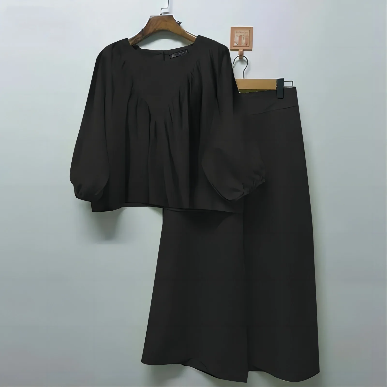 Рубашка с рукавом-фонариком и широкие брюки женские модные однотонные рубашки