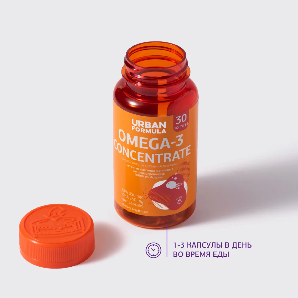 Омега-3 концентрат ДГК ЭПК Urban Formula Omega-3 Concentrate DHA EPA 30 капсул |