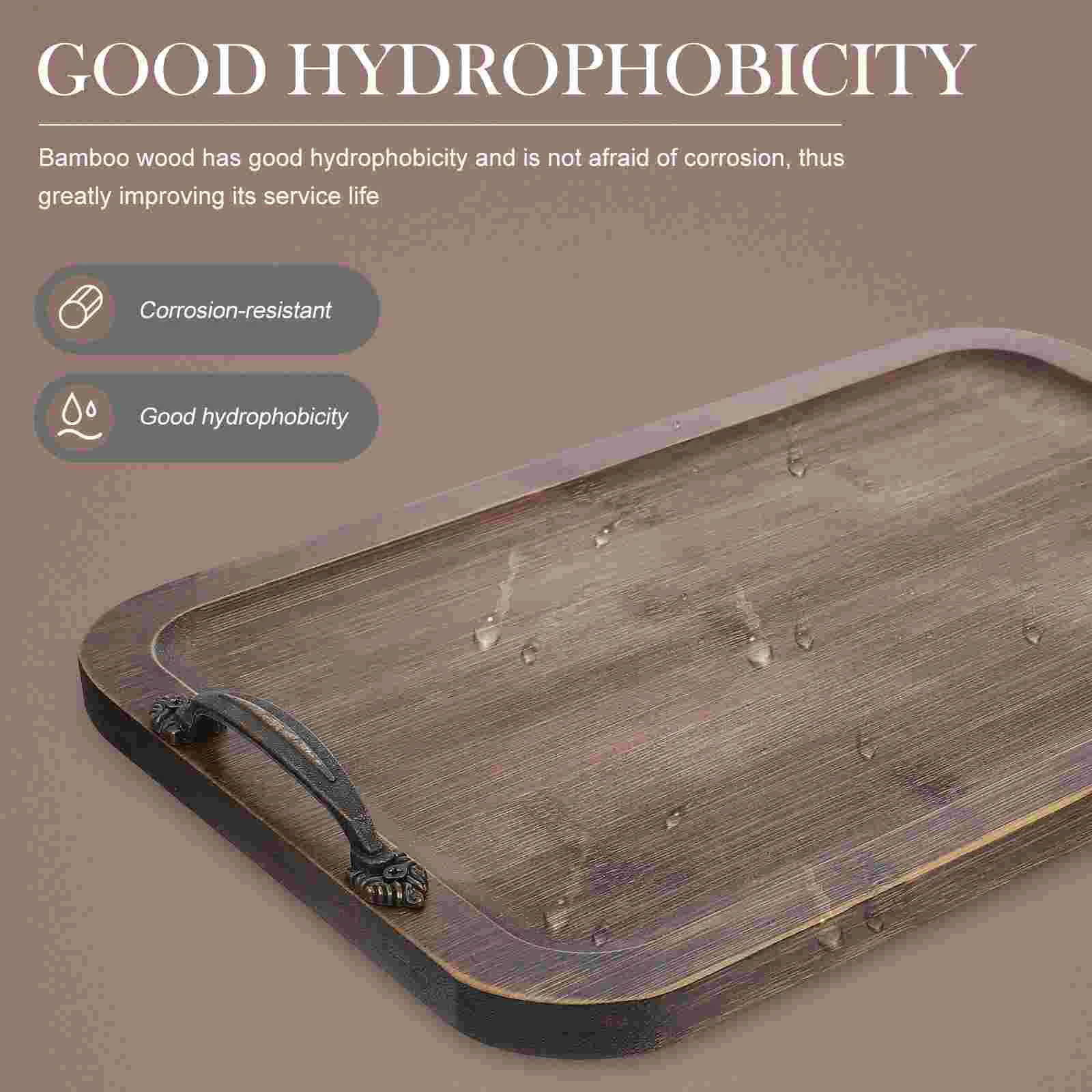 Bamboo Serving Tray with Metal Handle Household Storage Durable Handles |