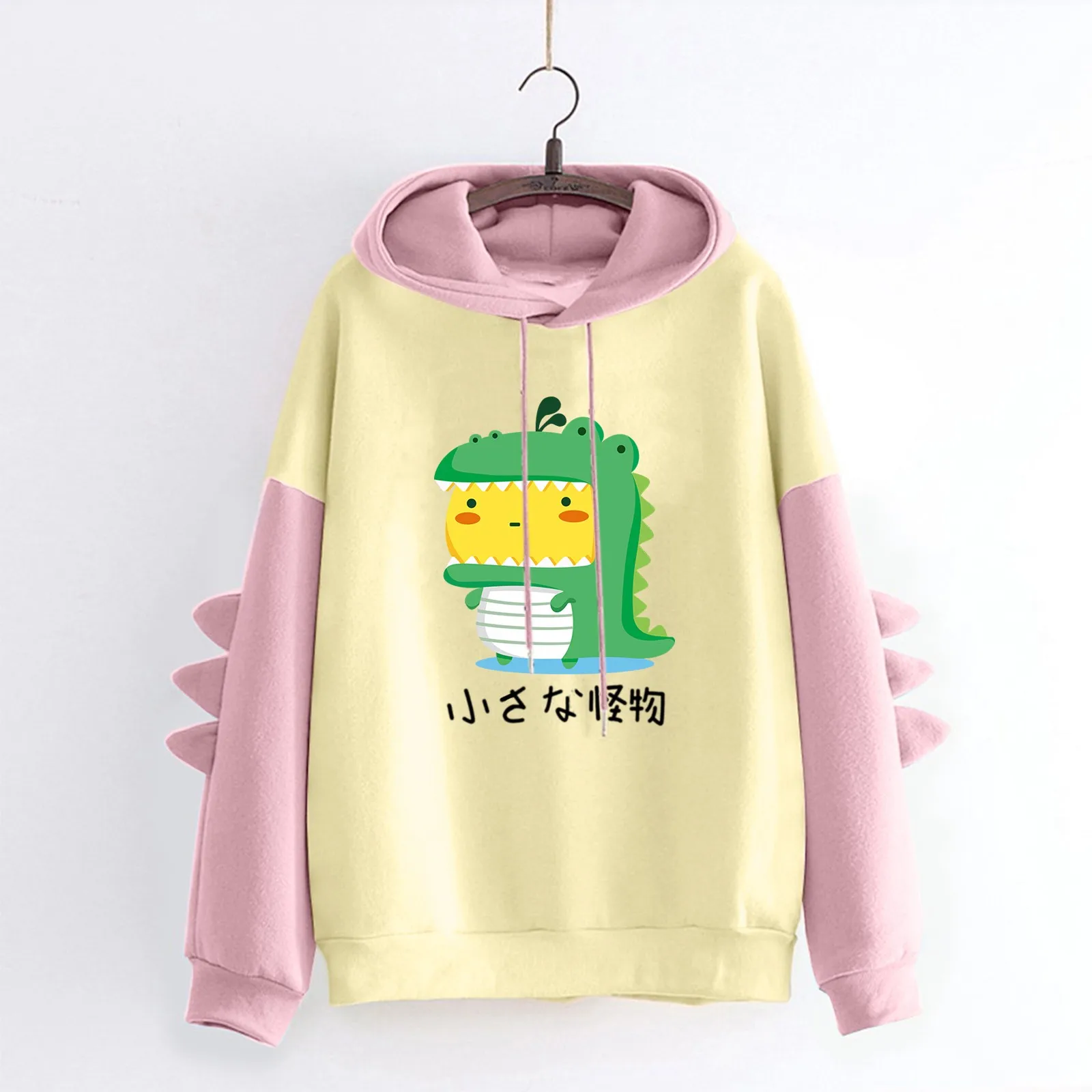 

Long Oversized Sweatshirt Ladies Fashion Hooded Long Sleeve Stitching Dinosaur Taste Printed Long Zip Sweatshirt Hoodie Women