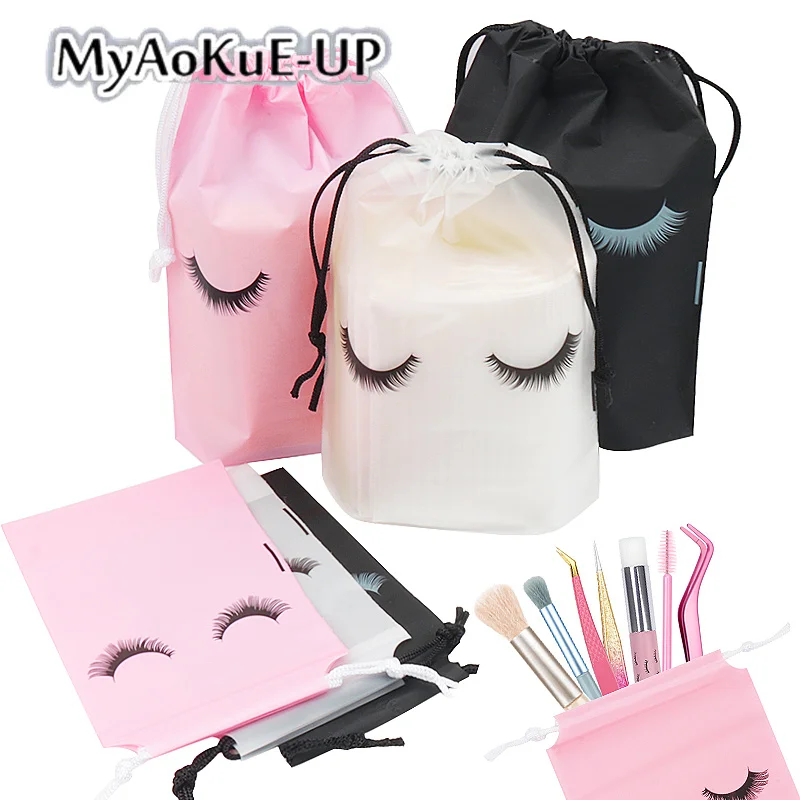20pcs Eyelash Extension Cosmetic Bag Plastic Drawstring Lashes Supplies Lipstick Travel Pouch Beauty Salon Aftercare Makeup Tool