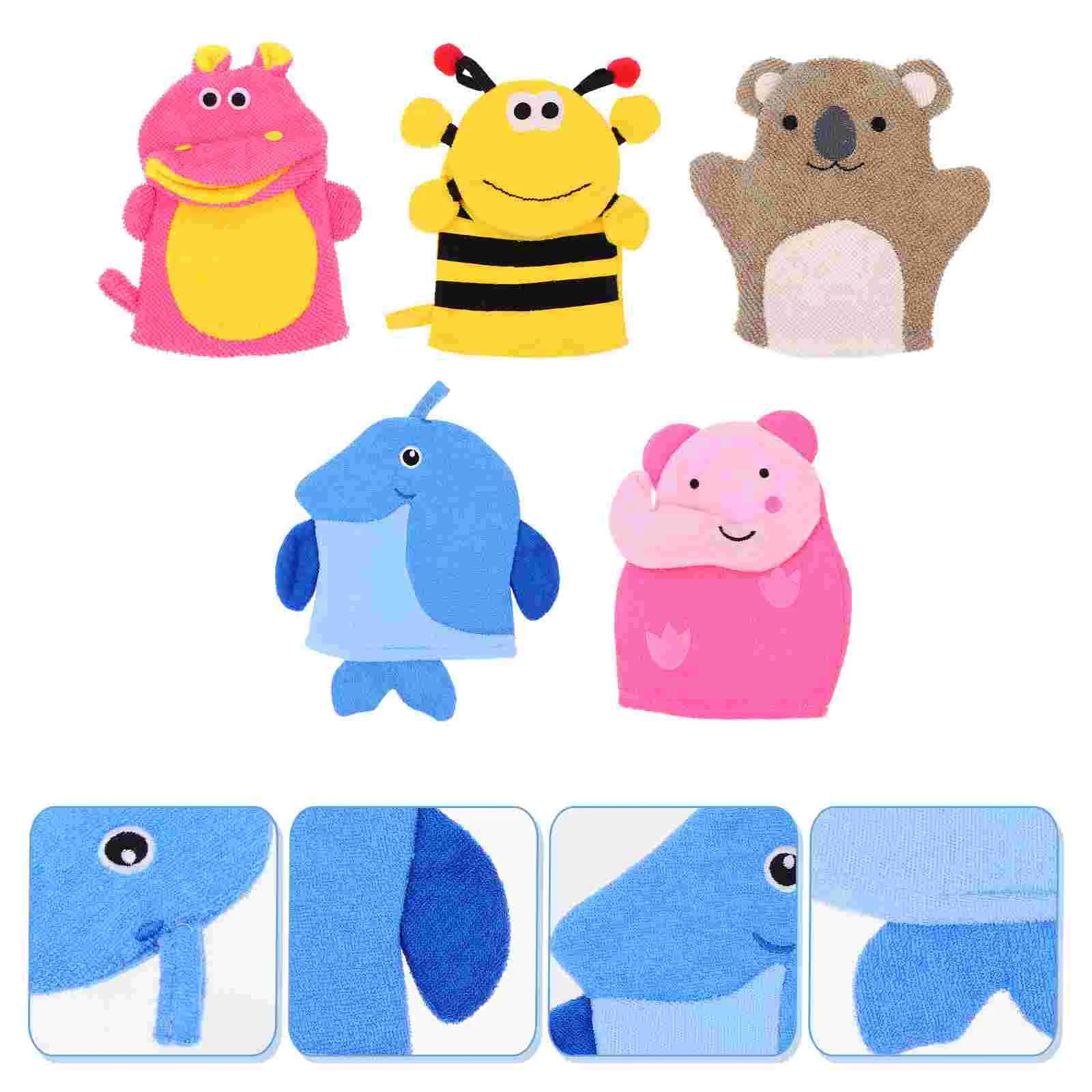 

5 Pcs Animal Bath Towel Mitts Cartoon Kids Gloves Exfoliating Dual-purpose Body Scrubber Sponge Polyester Fiber Newborn