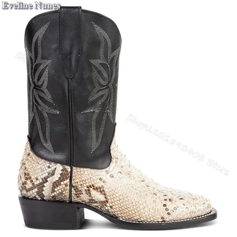 Мужские ковбойские ботинки с вышивкой темно-синие классические на высоком