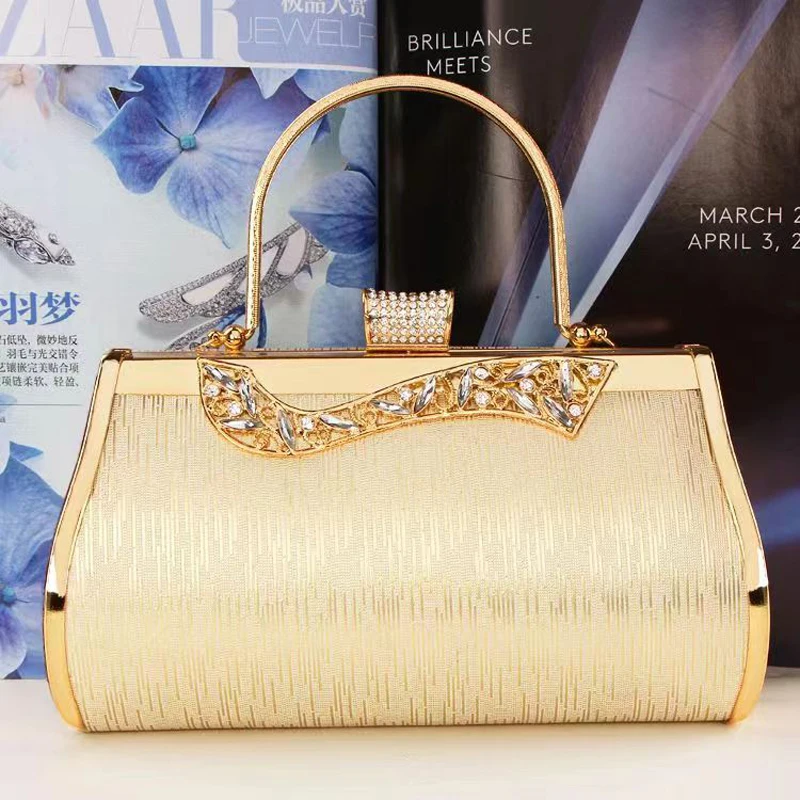 Ladies Party Box Clutch Dazzling Crystal Evening Bag Wedding Bridal Minaudiere HandbagsFrame Chain Women Bag
