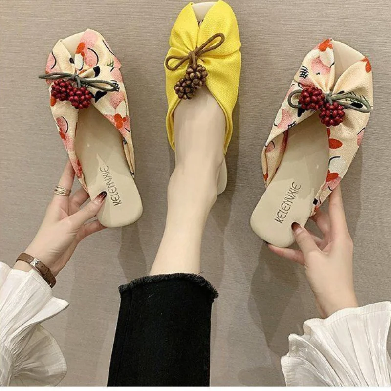 

BCEBYL новые модные сандалии и тапочки для женщин летние новые модные тапочки с бантом женская обувь на плоской подошве женские шлепанцы Baotou