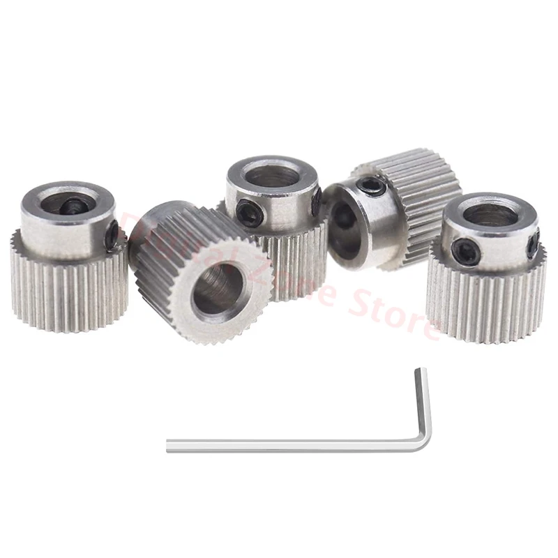 5Pcs 36 Teeth Bore 5mm Stainless Steel Extruder Gear for MK7 MK8 Compatible with CR-10, CR-10S, S4, S5, Ender 3, Ender 3 Pro