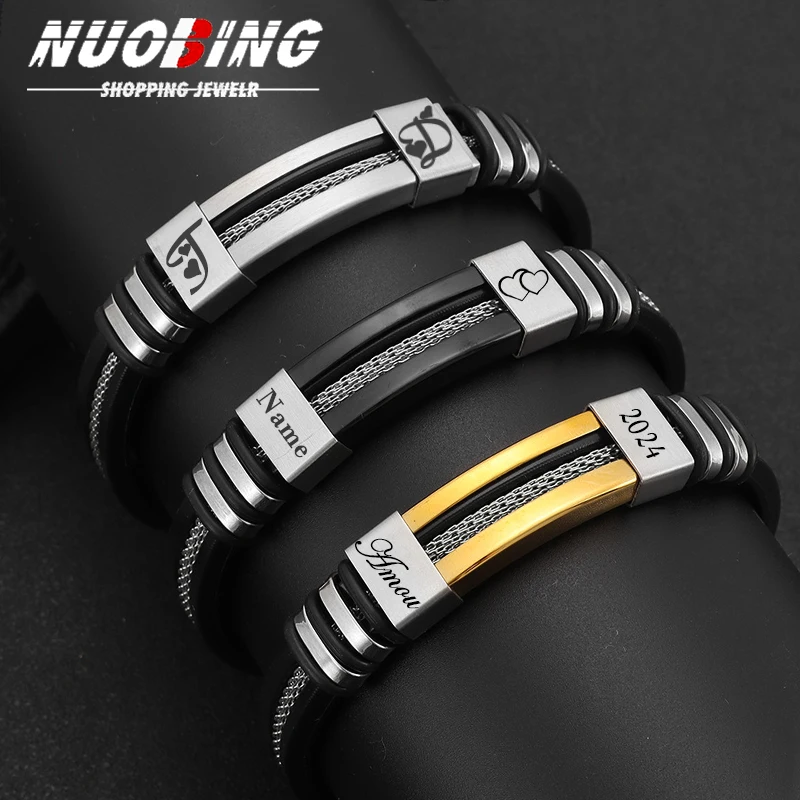 Браслет с именем на заказ силиконовый антиаллергенный мужской браслет из