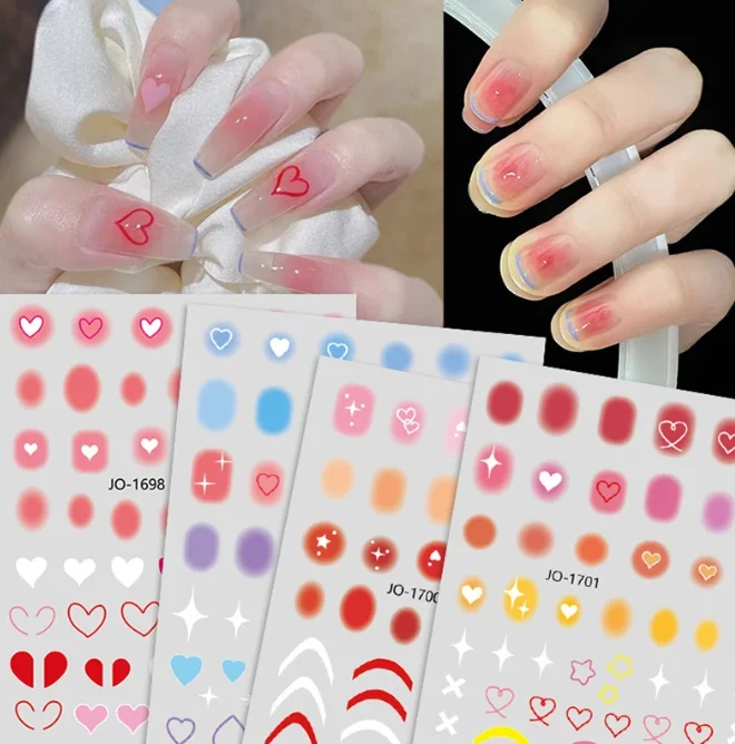 Nail Art Blush Stickers Love Heart Gradual Dyeing Colorful Adhesive Nail Decals Spring Summer Ins Nail Decorations Korea Nails