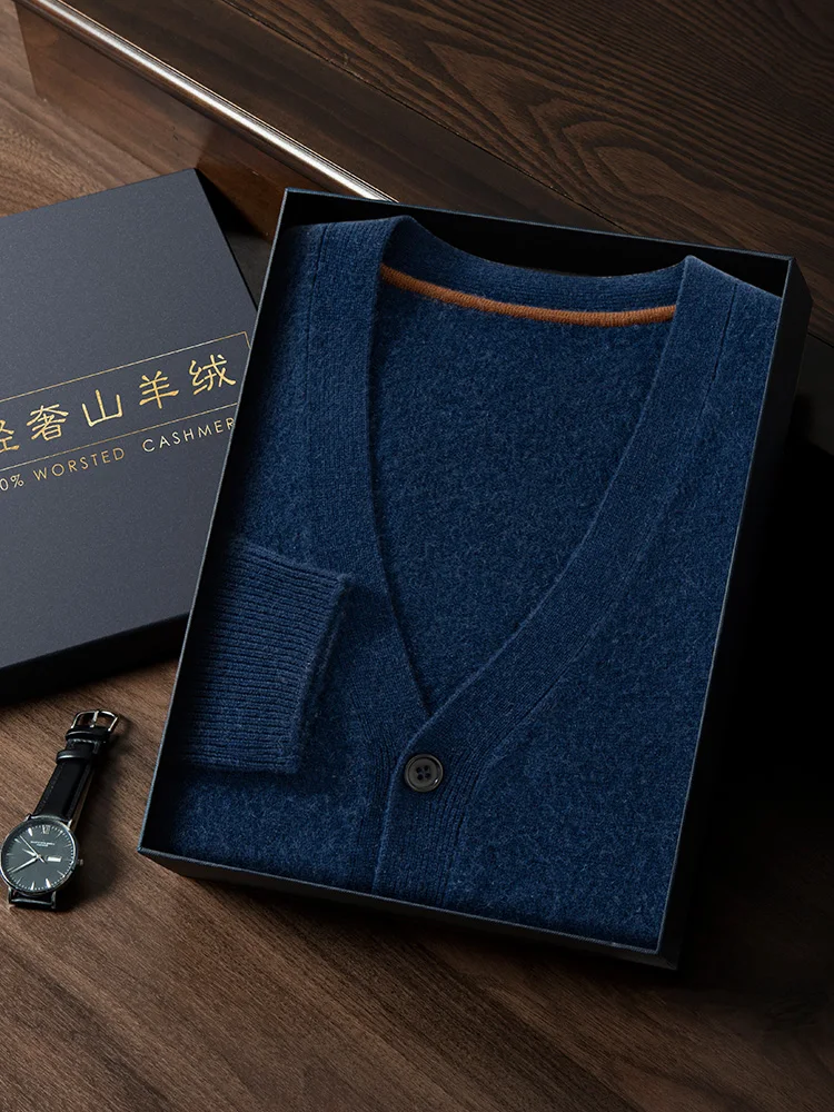 Новый 100% кашемировый мужской кардиган свитер осень-зима толстая вязаная куртка